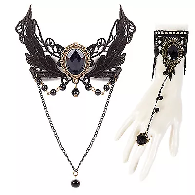 Buy Womens Steampunk Costume Bracelet & Necklace Set Goth Jewellery - Hanging Jewell • 6.49£