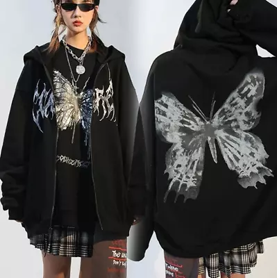 Buy Y2k Gothic Hoodie Women's Hip Hop Streetwear Harajuku Butterfly Print Top New UK • 11.99£