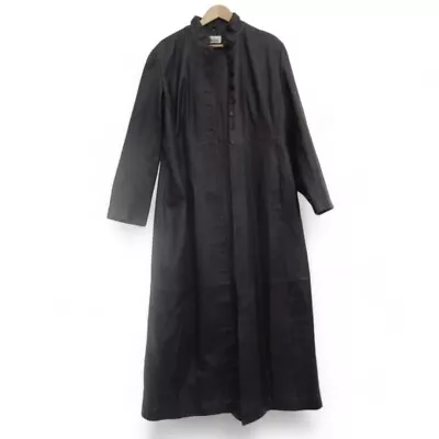 Buy Vintage First Impressions Women's Black Leather Long Coat UK 18 Jacket Matrix • 48£