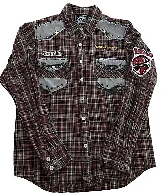 Buy Sons Of Anarchy Youth Button Up Embellished Flannel Shirt Boy’s Large 16-18 • 42.60£