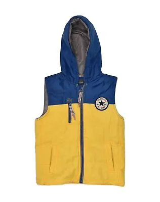 Buy CONVERSE Boys Hooded Padded Gilet 6-7 Years Large Yellow Colourblock GX04 • 12.33£