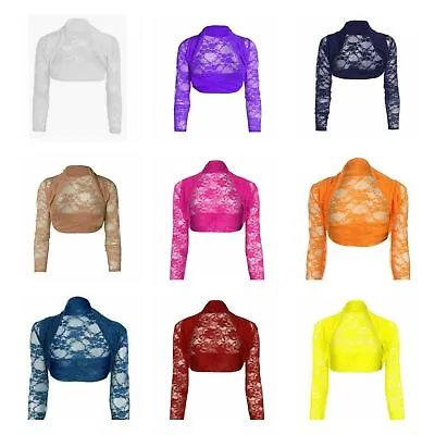 Buy Ladies Womens Cropped Lace Long Sleeve Shrug Bolero Lace Jacket Cardigan Top • 2.99£