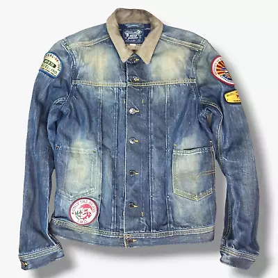 Buy Diesel Denim Jacket Small S Womens Blue Distressed Juzicon Patches Faux Leather • 34.95£