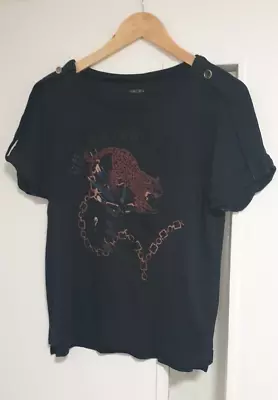 Buy Marc Cain Black Tiger Print T-Shirt- Size 8 • 9.99£