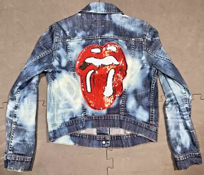 Buy Levi Strauss Rolling Stones Collab Distressed Denim Blue Jean Jacket Juniors Med • 22.02£