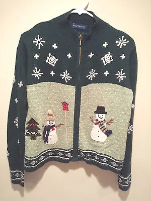 Buy Vintage Ugly Christmas Sweater Tacky Small S Green Karen Scott Snowmen & Flakes! • 12.27£