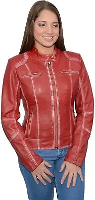 Buy Milwaukee Leather Womens Sheepskin Scuba Style Red Moto Distressed Jacket - Sagt • 115.69£