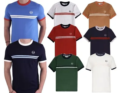 Buy Sergio Tacchini Men's T-shirt Retro 80s Tee Cotton Stripe Ringer Top New XS-4XL • 17.09£