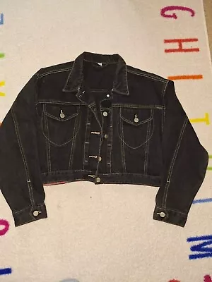Buy Black Denim Cropped Jacket Ladies Size 10 • 4£