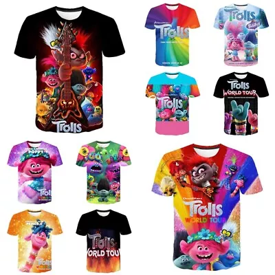 Buy Kids Girls Troll Poppy Cartoon Casual Short Sleeve T-Shirt Pullover Tee Top Gift • 7.73£
