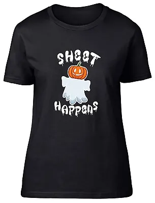 Buy Sheet Happens Ghost Halloween Fitted Womens Ladies T Shirt Gift • 8.99£