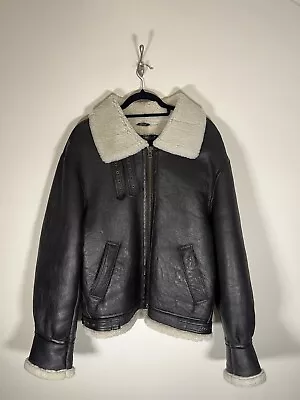 Buy Aviation Jacket Men Leather Sheepskin US Military Style Size L • 89.99£
