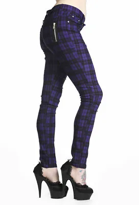 Buy BANNED Apparel Purple Tartan Check Skinny Punk Emo Stretch Rockabilly Trousers  • 34.99£