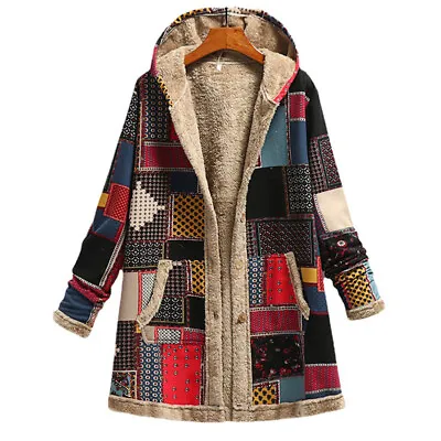 Buy Womens Retro Winter Fleece Jackets Ladies Winter Long Sleeve Hooded Coats Tops • 25.49£