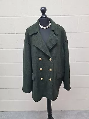 Buy M&S Coat Size 22 UK Boucle Wool Blend Double Breasted Green Army Inspired  • 24.99£