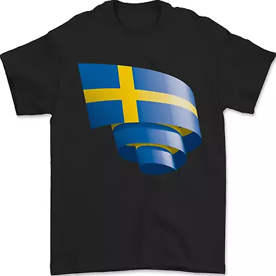Buy Curled Swedish Flag Sweden Day Football Mens T-Shirt 100% Cotton • 8.49£