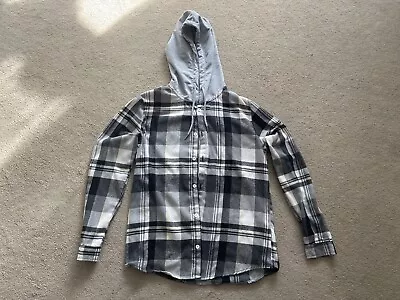 Buy Men Grey Plaid Design Hoodie With Hood High Quality Button Up - Size Medium (M) • 16.99£