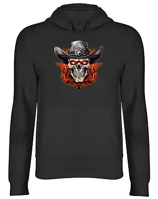 Buy Cowboy Skull Hoodie Mens Womens Sleketon Head Gothic Flame Top Gift • 17.99£