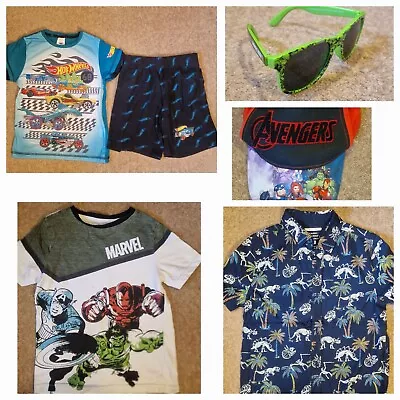 Buy Boys Summer Clothes Bundle - Short PJ's, Shirt, T.shirt, Cap, Sunglasses Age 6-7 • 5£