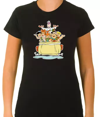 Buy The Flintstones Characters White/Black  Women's 3/4 Short Sleeve T-Shirt L815 • 9.98£
