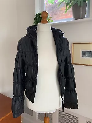 Buy Ladies ARMANI JEANS Black Leather Puffa Puffer Cropped Jacket UK 10 • 4.99£