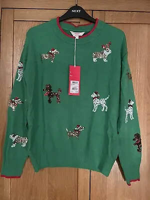 Buy BNWT Green Sequin Dog Christmas NEXT Jumper Size Small • 35£