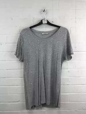 Buy Oasis Womens Grey Pearl Bead Detail Short Sleeve T-Shirt Size M #JG • 6.31£