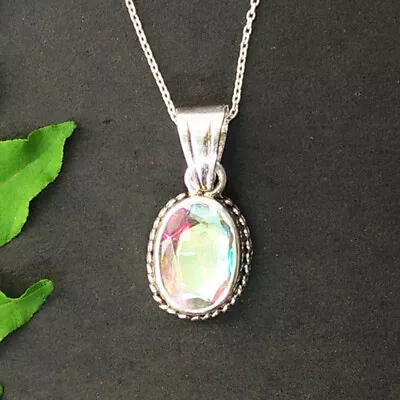 Buy 925 Sterling Silver Rainbow Mystic Topaz Necklace Handmade Gemstone Jewelry • 37.74£