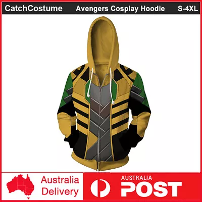 Buy Avengers Loki Cosplay Hoodie 3D Printed Zipper Sweatshirt Hooded Jumper Pullover • 21.22£