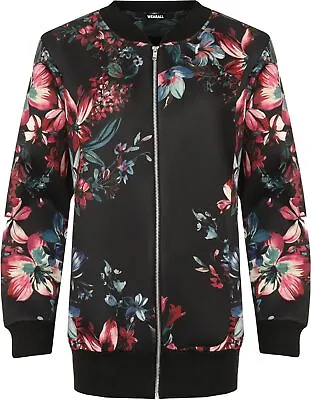Buy Women's Plus Floral Bomber Jacket Ladies Print Long Sleeve Crew Neck Zip • 17.99£