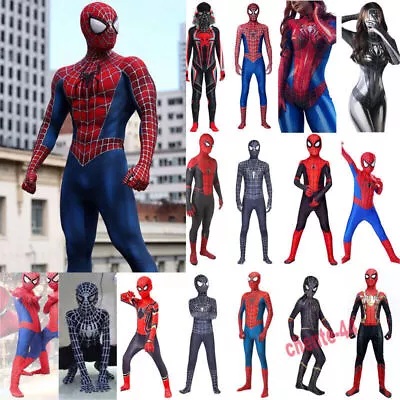 Buy Spiderman Cosplay Clothes Jumpsuit Super Hero Fancy Dress Up Adult Kid Halloween • 14.07£