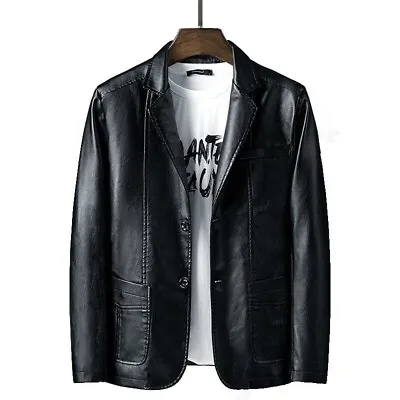 Buy New Men's Blazer Soft PU Leather Coat Slim Fit Suit Style Casual Blazers Jacket • 38.83£
