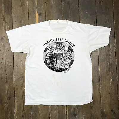 Buy Vintage French Friendship T-Shirt Y2K Graphic Single Stitch Tee, White, Mens XL • 25£