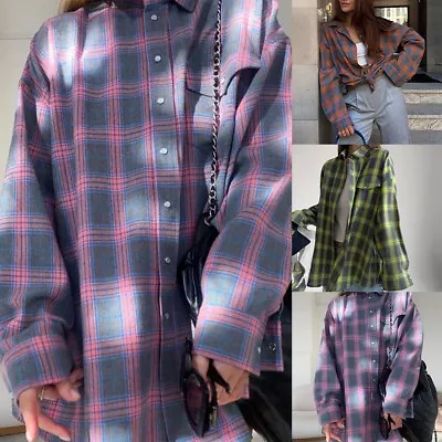 Buy Fashionable Checkered Shirt For Women Vintage Loose Blouse Autumn Jacket Tops • 21.06£