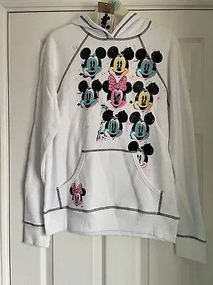 Buy Disney Store Mickey & Minnie Mouse Faces Ladies Medium White Hoodie. NWT. • 11.99£