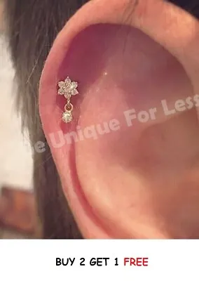 Buy TRAGUS Helix Bar Cartilage Latkan Flower Crystal  Screw In Ear Earring Flat Back • 4.99£