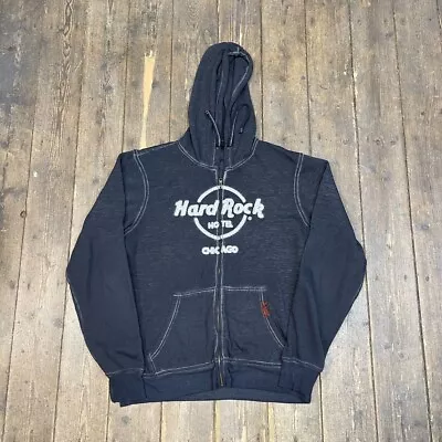Buy Hard Rock Cafe Hoodie Mens Y2K Full Zip Chicago Spellout Sweatshirt Navy, Large • 30£