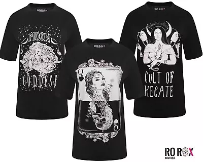 Buy Women's Gothic Oversized Cotton T-Shirts - Round Neck, Short Sleeves Witchy Tee • 5.40£