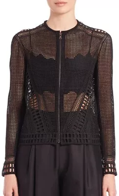 Buy Jonathan Simkhai Women's Black Grid Mesh Jacket Size Small Sheer Top Spring • 61.42£