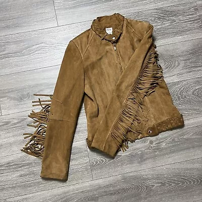 Buy Cache VTG Brown Suede Leather Fringe Jacket Coat Country Western Cowgirl Sz 12 • 75.78£