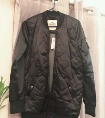 Buy BN Hollister Black Bomber LONGLINE Jacket In Size XS 12-13 14-15 S 6 • 27.99£