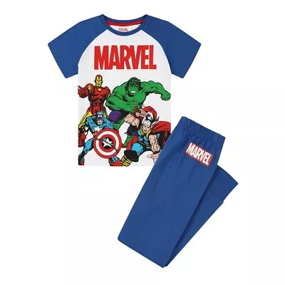 Buy Marvel Blue And White Short Sleeved Boys Pyjamas. • 8£
