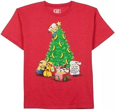 Buy Despicable Me Youth Unisex Minions Banana Christmas Tree Red T-Shirt New • 11.04£