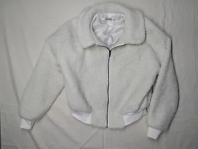 Buy Ladies White Long Sleeve Warm Woolly Zip Up Jacket Size 8  • 12.49£