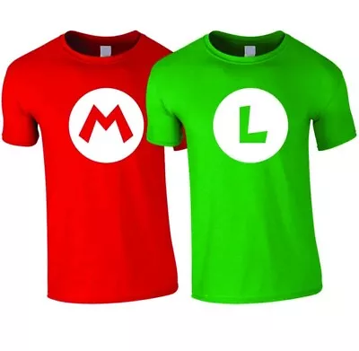 Buy Red Mario Green Luigi T Shirt Gaming Classic Characters Top • 11.99£