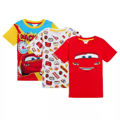 Buy Boys 3 Pack Disney Cars T-Shirts Lightning McQueen Dress Up Top Short Summer Tee • 14.95£