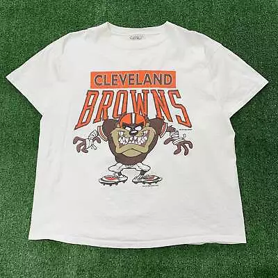 Buy Vintage T Shirt Mens Large White Single Stitch 90s Taz Looney Tunes NFL • 35£