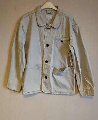 Buy Mens Grey Waven Denim Jacket Heavyweight Button Closure Size Large • 9.99£