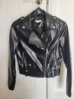Buy TOPSHOP Black Faux Leather Croc  Jacket Size Uk 8 Womens Full Zip Biker • 20£