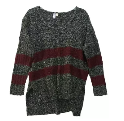 Buy Womens Oversize Scoop Neck Cozy Pullover Sweater Gray Burgundy Stripe Medium • 14.16£
